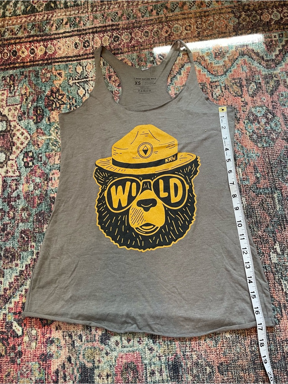 Keep Nature Wild Women's Brown Graphic Tank Top with Yellow Bear Print - Picture 7 of 10